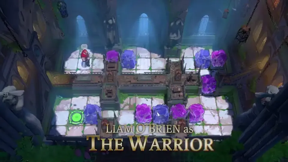 The Warrior on a crystal-crate grid — Steam-named identity